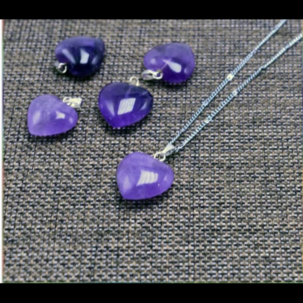 Natural Amethyst Puffed Heart Pendant 16mm